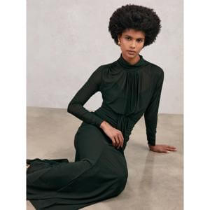 REISS Danni Petite Ruched Long-Sleeve Maxi Dress